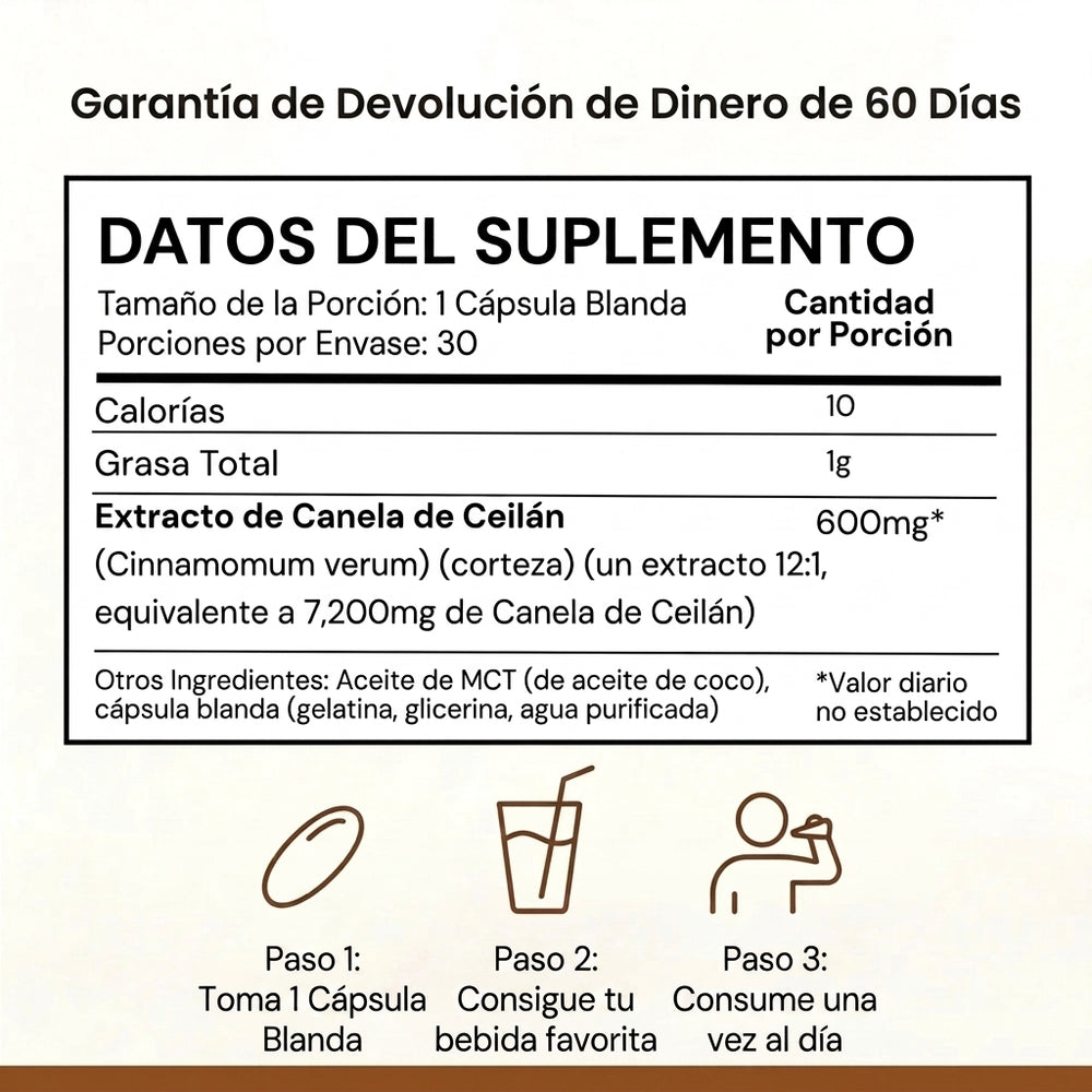 Metabolia - Canela de Ceilán 7,200 mg | Apoya niveles saludables de glucosa